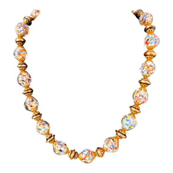 Murano Italian Speckled Glass Beaded Necklace, Cobalt Blue Aventurine Glass - Picture 3 of 7